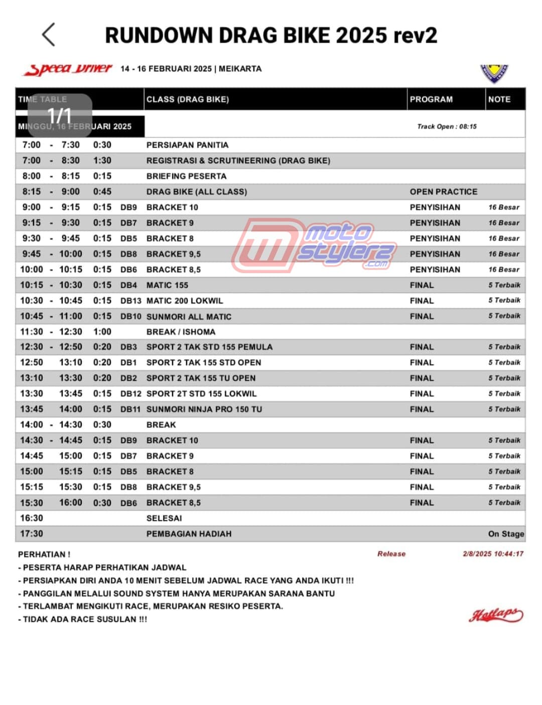Speed Driver Drag Competition 2025 (Meikarta) Dipentaskan 14-16 Feb, Berikut Jadwal Racenya