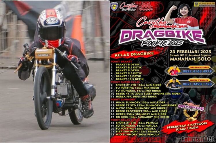 Casytha Manahadap Drag Bike Rookie Dipentaskan Pekan Ini di Manahan Solo