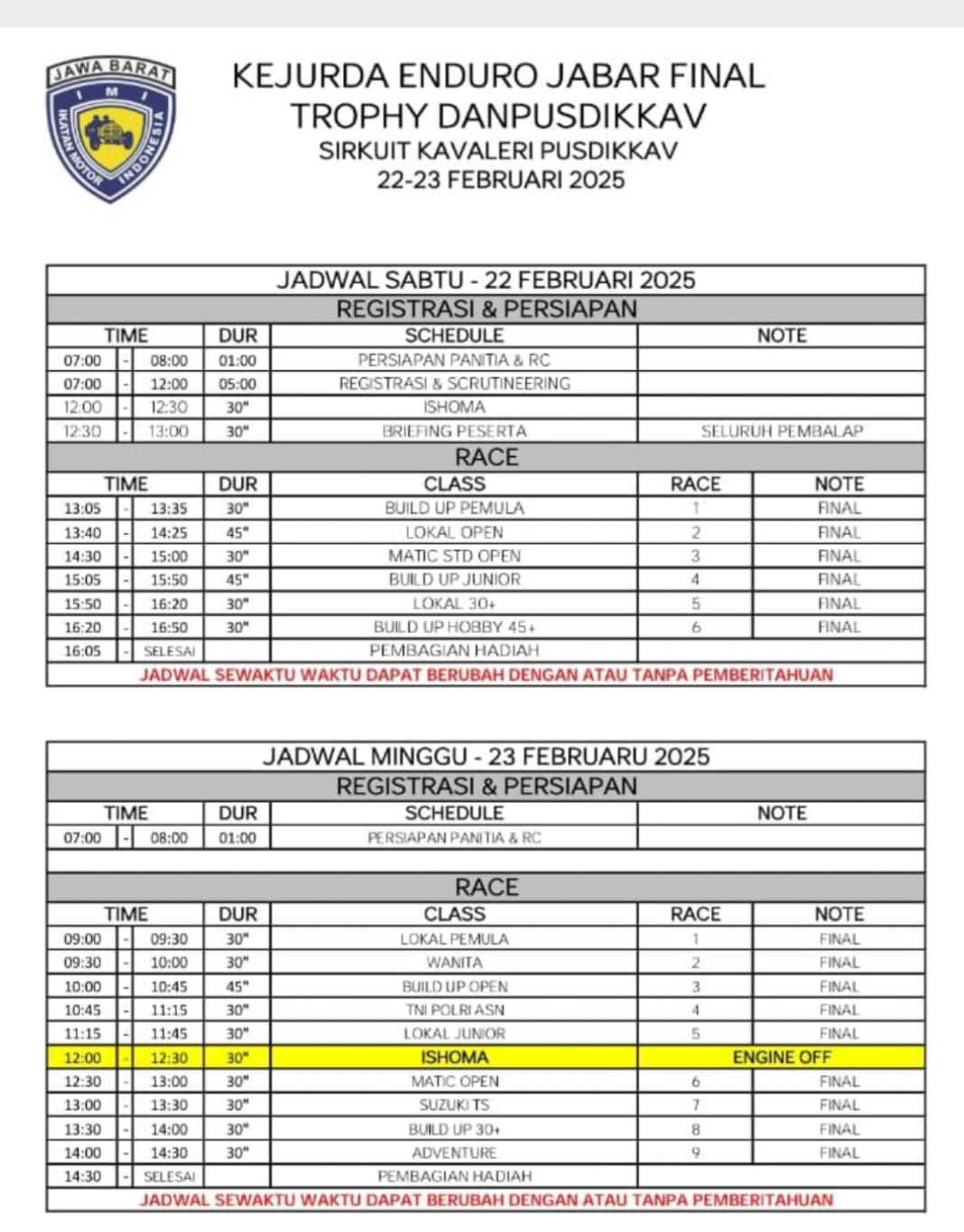 Berikut Jadwal Final Kejurda Enduro IMI Jabar 2025 Padalarang